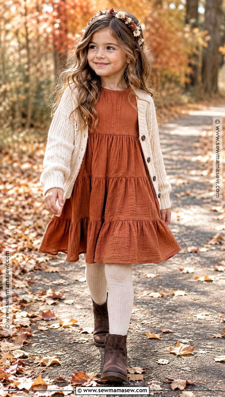 Terracotta Tiered Girls Thanksgiving Dress - 15 Girls Thanksgiving Dress Ideas