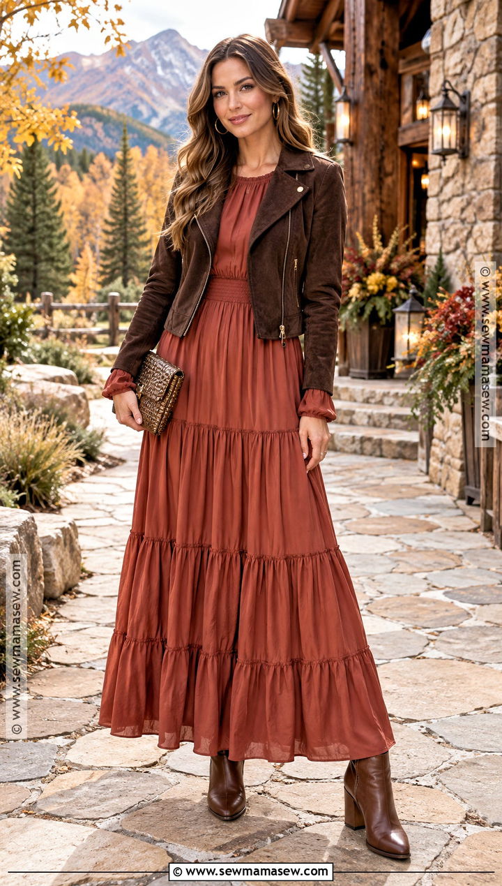 Terracotta Tiered Mountain Wedding Guest Dress - 20 fall mountain wedding guest dress ideas