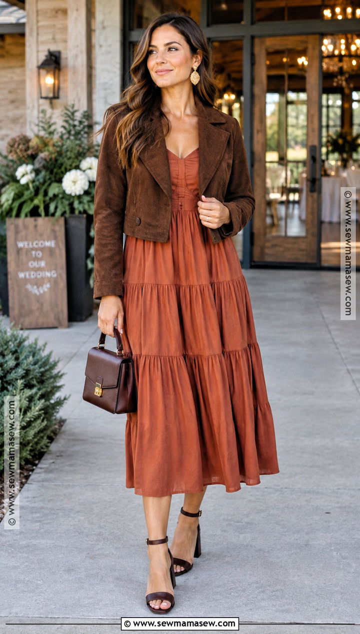 Terracotta Tiered October Wedding Guest Dress - 25 october wedding guest dress ideas