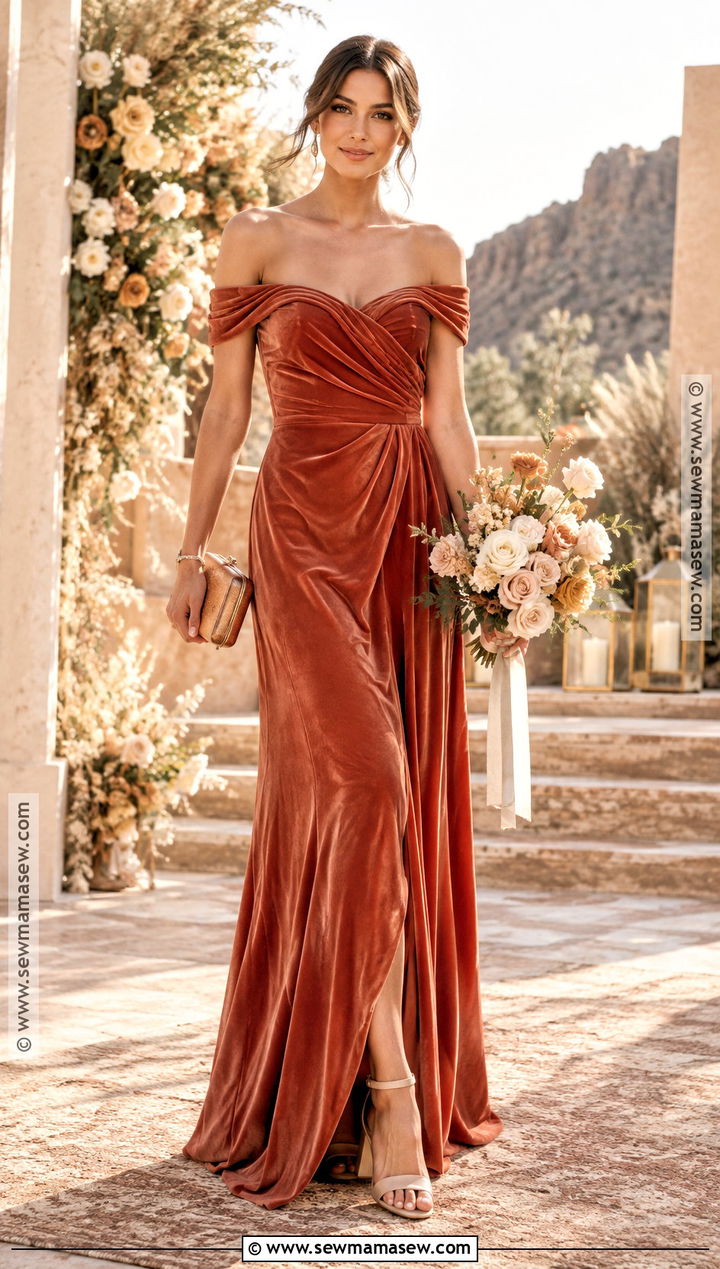 Terracotta Velvet Bridesmaid Dress - 15 Fall Velvet Bridesmaid Dresses Different Colors
