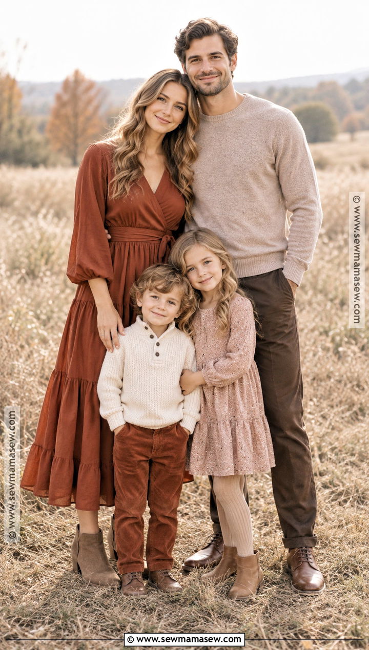 Terracotta and Blush Fall Family Photo Outfit - 15 fall family of 4 pictures outfits