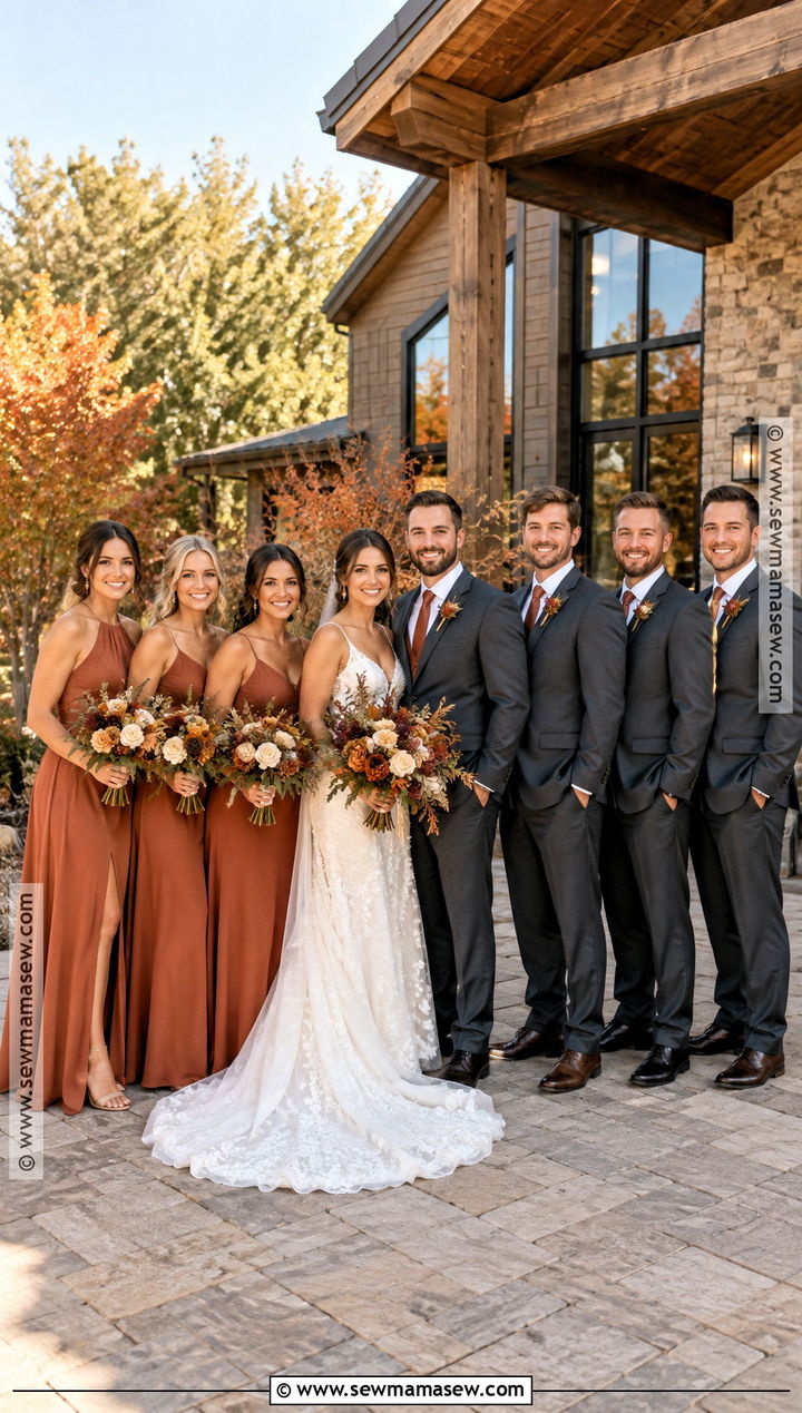 Terracotta and Charcoal Fall Wedding Party Attire - 15 fall wedding party attire color palettes ideas