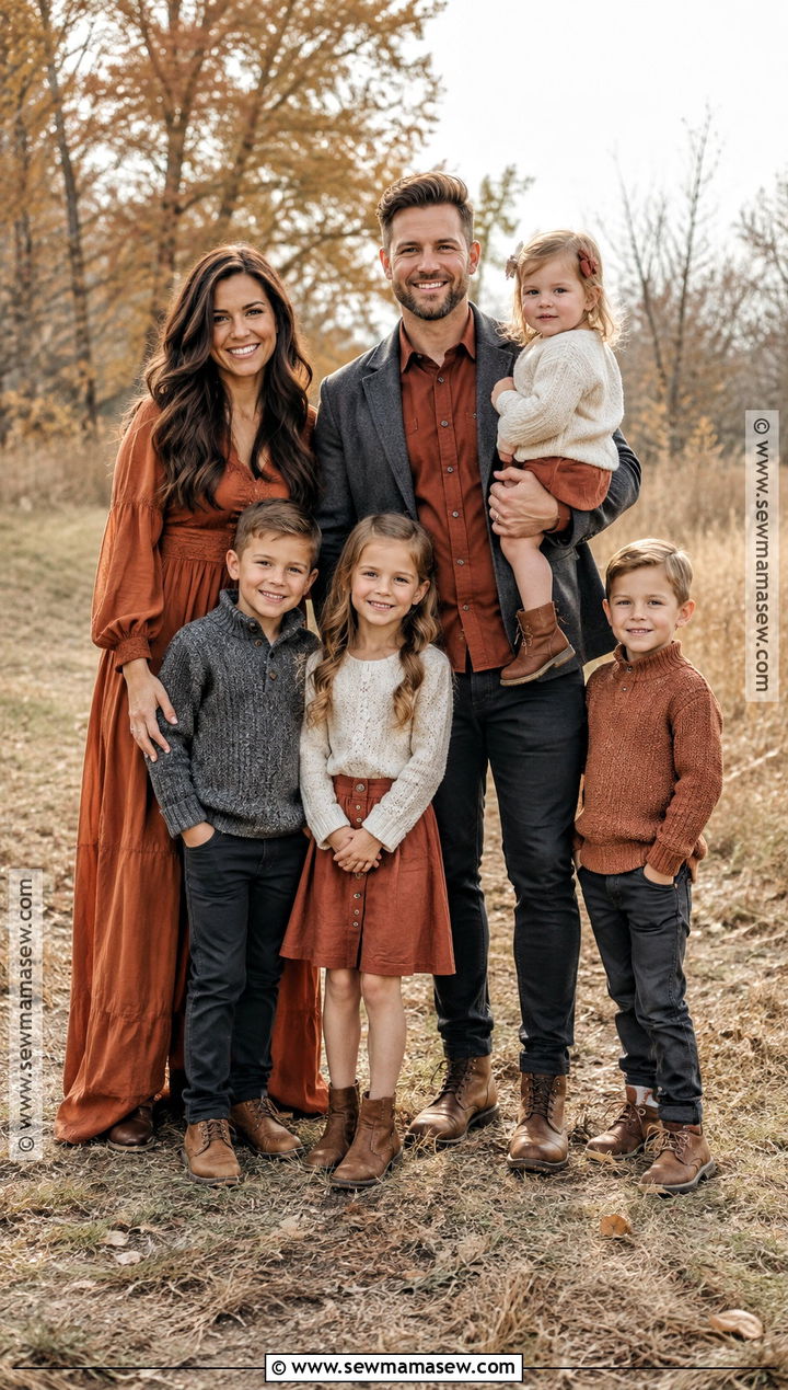 Terracotta and Charcoal Large Family Fall Picture Outfits - 15 large family picture outfits for fall