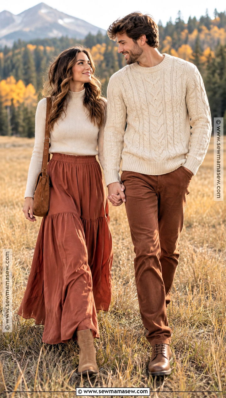 Terracotta and Cream Fall Couple Photo Outfits - 15 Fall Couple Photo Outfits Color Combos