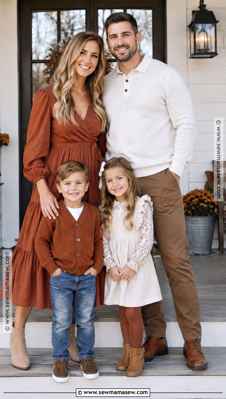 Terracotta and Cream Fall Family Picture Outfits - 20 family of 4 fall picture outfits