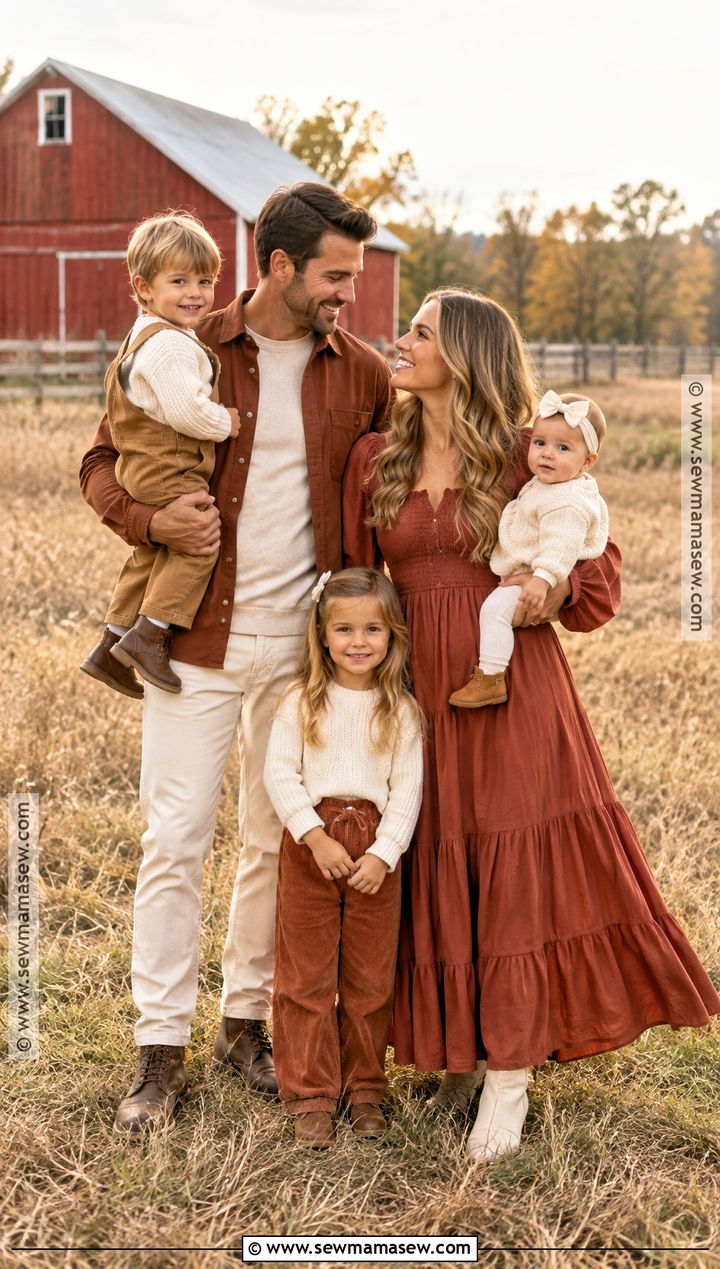 Terracotta and Cream Family Photo Outfits - 15 fall family photo outfit inspiration ideas