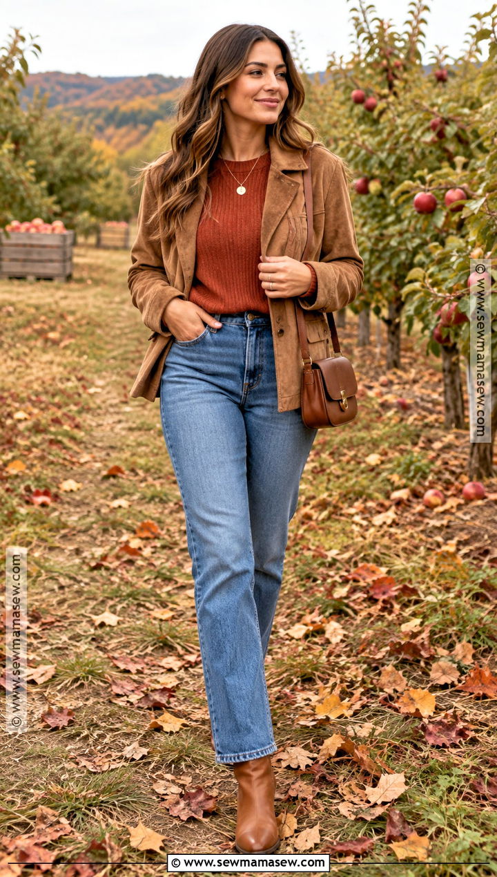 Terracotta and Denim Casual Outfit - 15 Fall Outfit Photoshoot Color Schemes Ideas