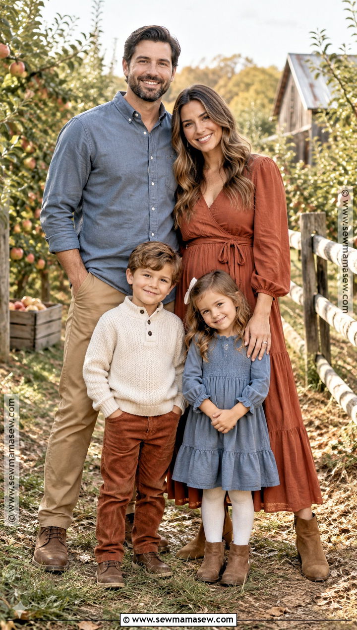 Terracotta and Dusty Blue Family Photo Outfits - 15 fall photoshoot outfits family of 4
