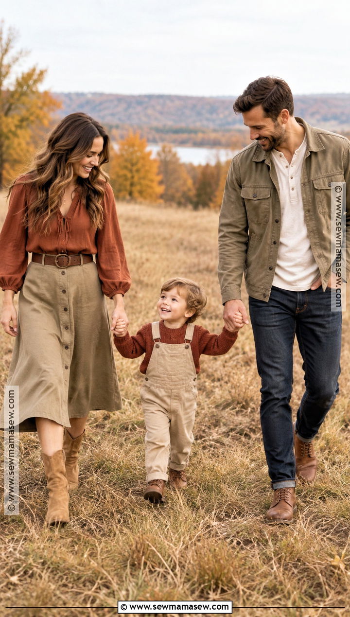 Terracotta and Khaki Fall Family Photoshoot Outfit - 15 fall photoshoot outfits family of 3