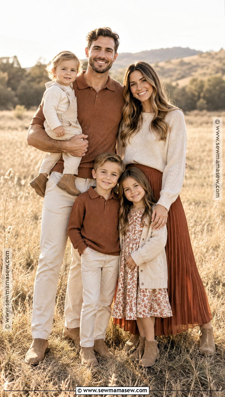Terracotta and Oatmeal Fall Family Picture Outfits - 15 fall theme family picture outfits