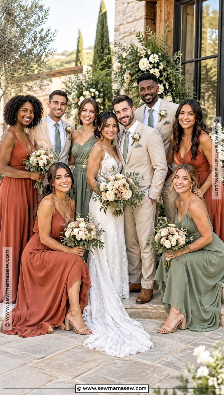 Terracotta and Sage Bridal Party Attire - 15 Fall Bridal Party Attire Color Schemes Ideas