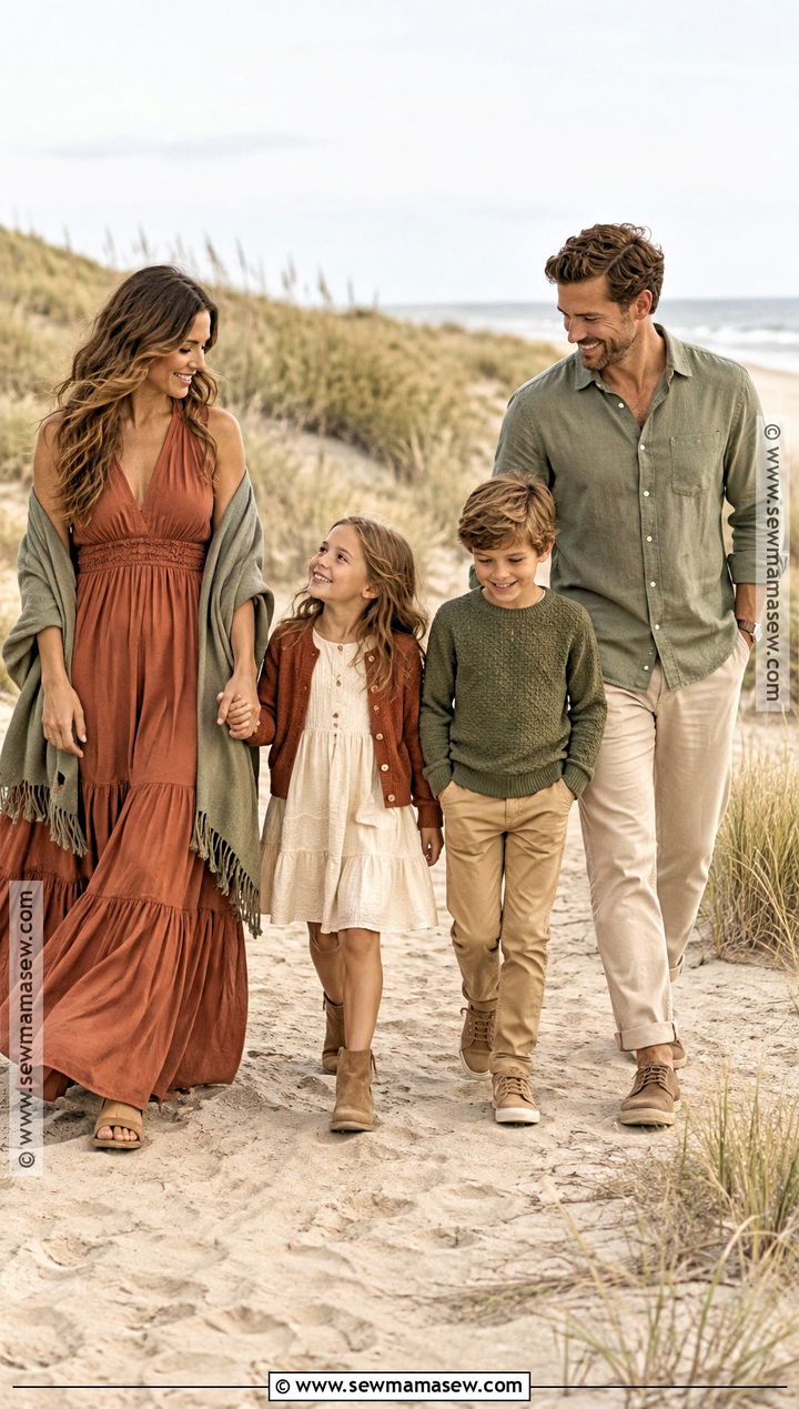 Terracotta and Sage Fall Beach Family Outfit - 15 fall beach photoshoot family outfits