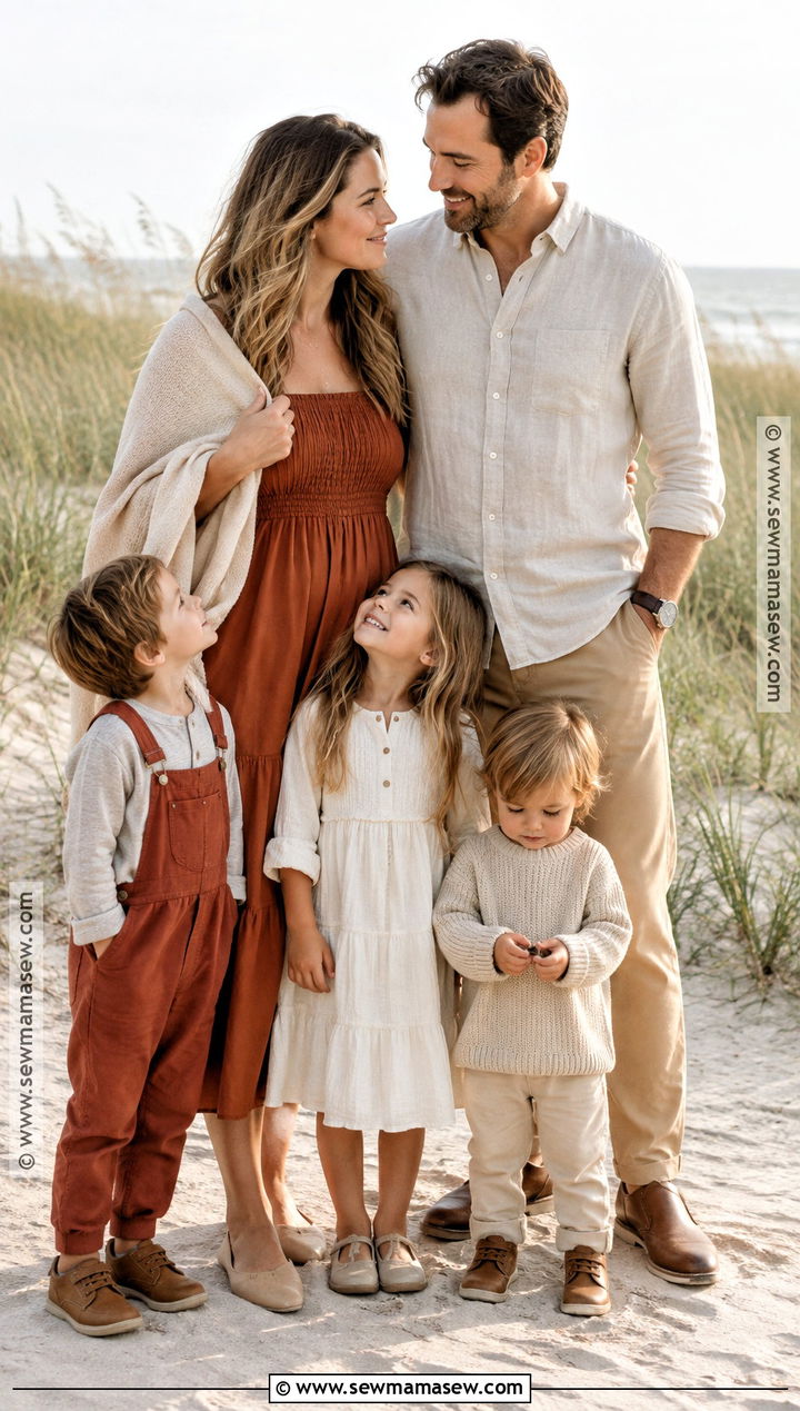 Terracotta and Sand Fall Beach Family Outfit - 15 fall beach outfits for family pictures