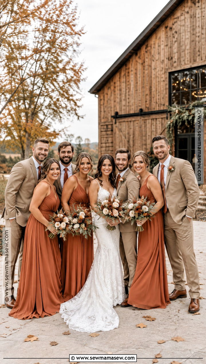 Terracotta and Tan Wedding Party Attire - 15 wedding party attire color schemes fall ideas