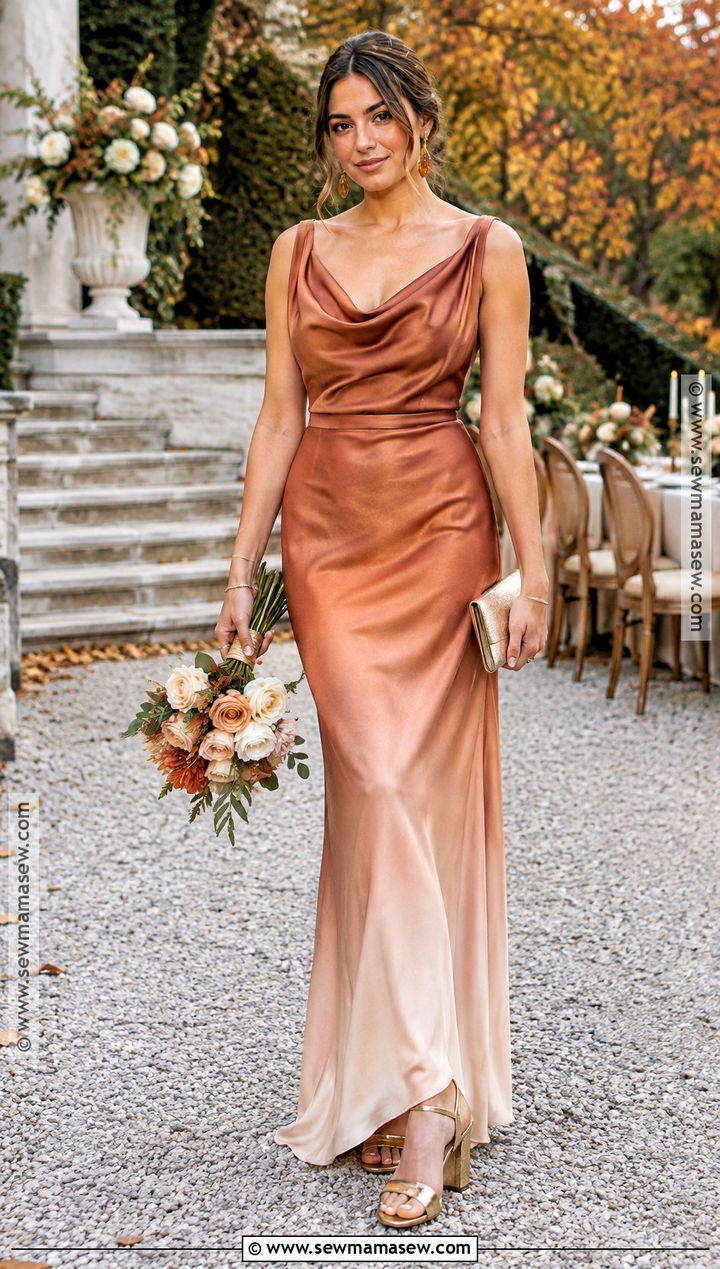 Terracotta to Champagne Ombre Satin Bridesmaid Dress - 15 fall wedding bridesmaid dresses ombre