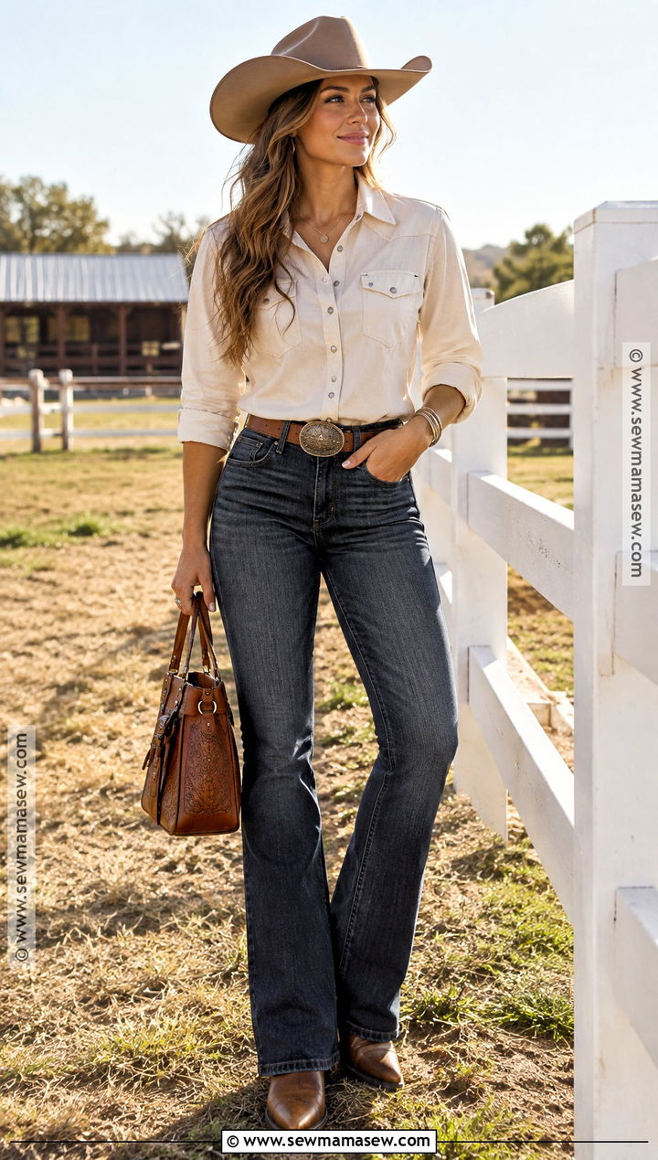 Texas Fall Pearl Snap Shirt And Bootcut Jeans Outfit - 25 texas fall outfits