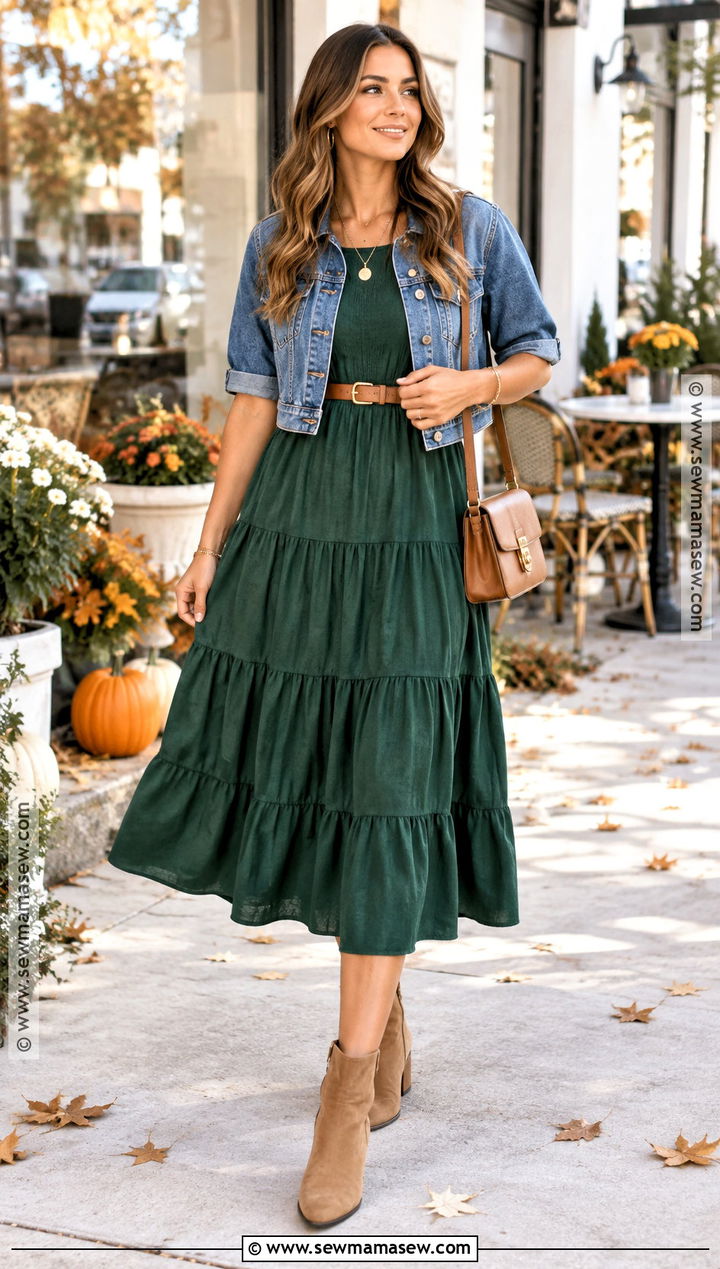 Texas Fall Tiered Dress And Ankle Boots Outfit - 25 texas fall outfits