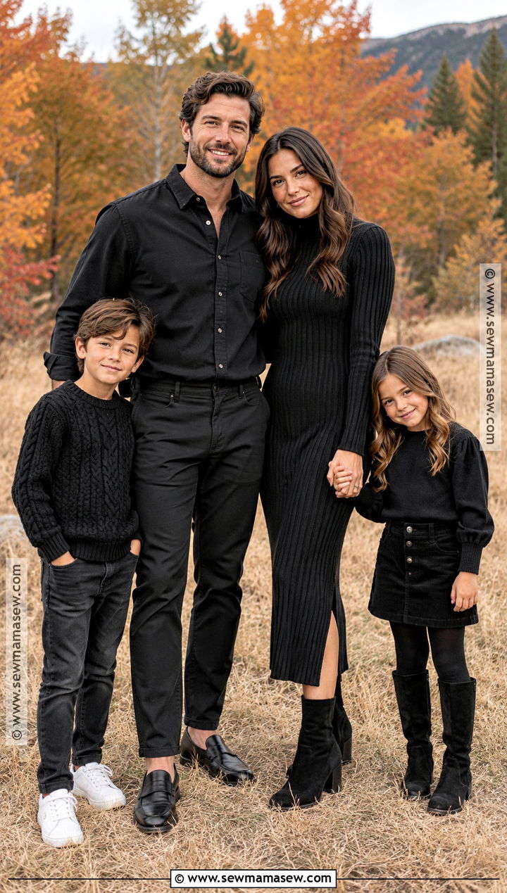 Textured All Black Family Outfits - 20 fall family photos black outfits