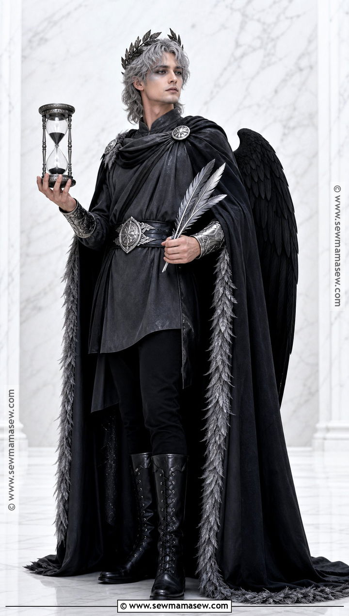 Thanatos Greek God Costume With Silver Feather Cape - 30 greek gods costume ideas