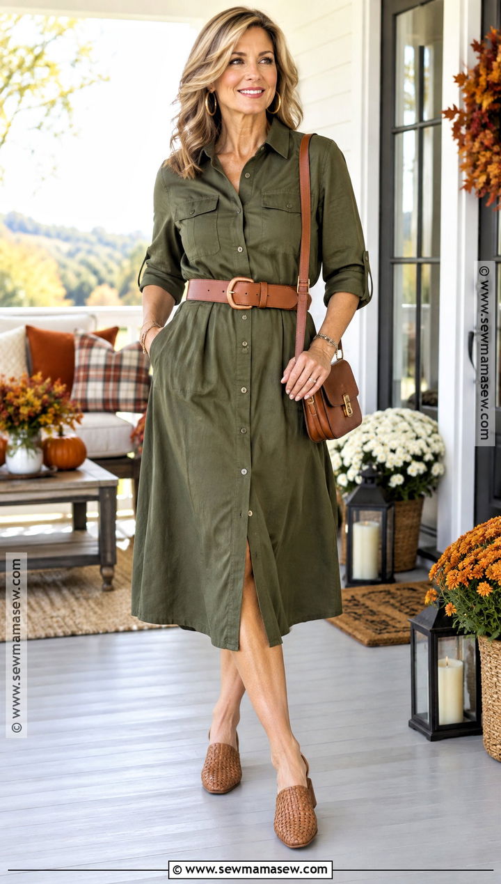 Thanksgiving Belted Shirt Dress Outfit - 20 thanksgiving outfit warm weather ideas