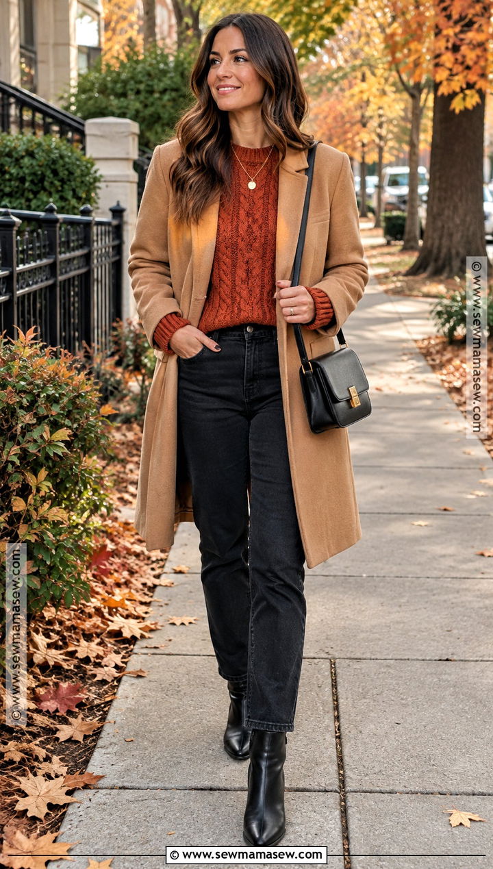 Thanksgiving Black Jeans and Rust Sweater Outfit - 30 thanksgiving outfits for women