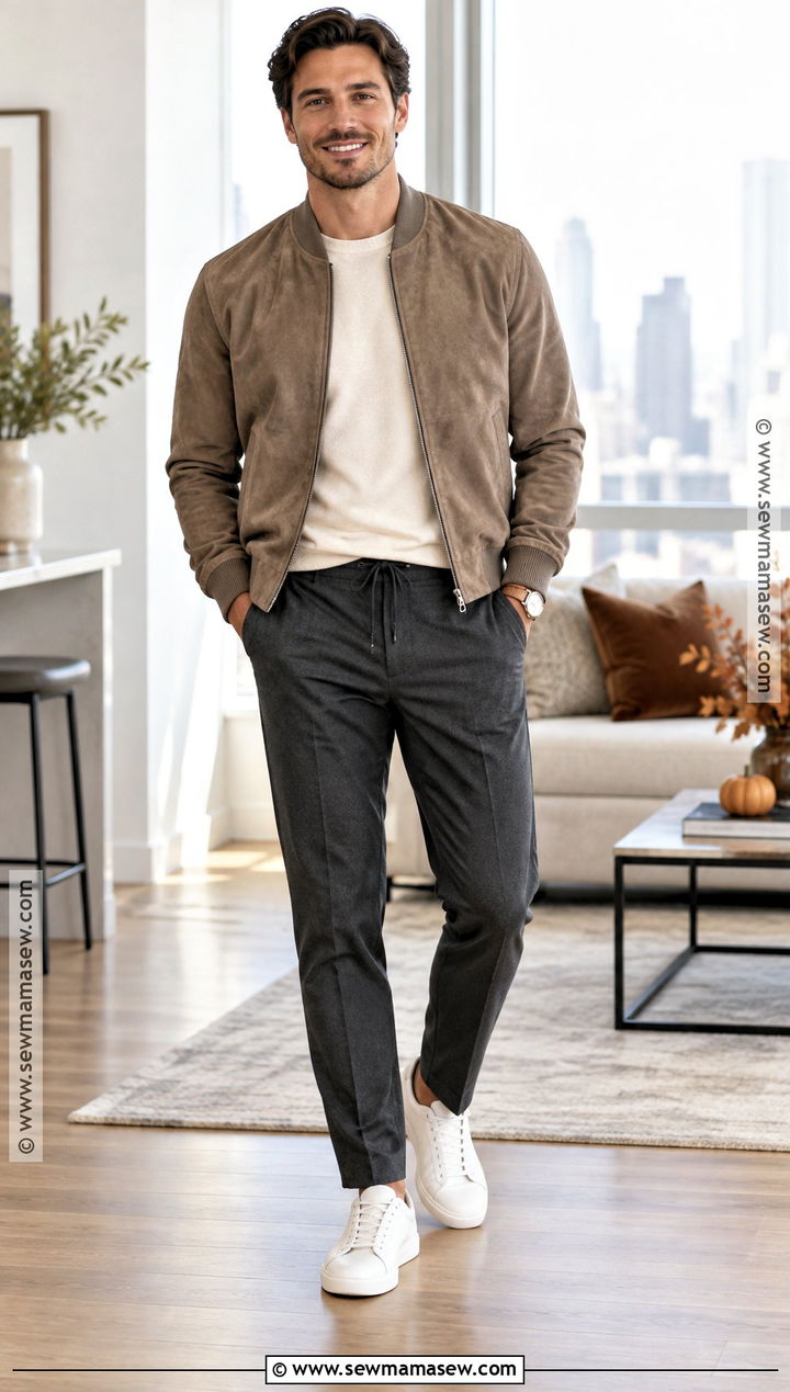 Thanksgiving Bomber Jacket With Tailored Pants - 15 thanksgiving mens outfit ideas