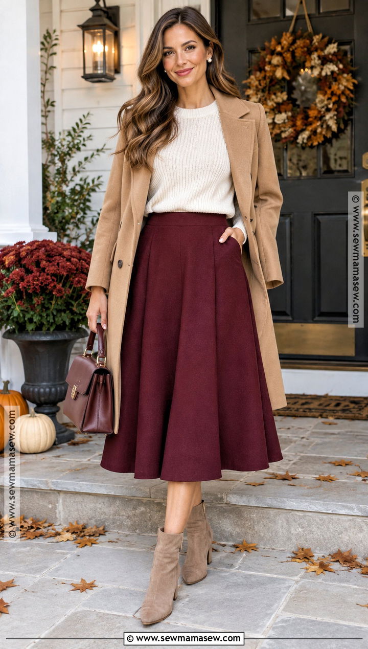 Thanksgiving Burgundy Skirt Outfit - 25 thanksgiving outfit skirt ideas