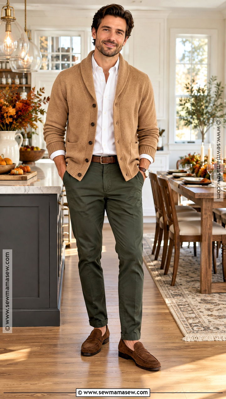 Thanksgiving Cardigan And Chinos Outfit - 20 thanksgiving outfit ideas for men