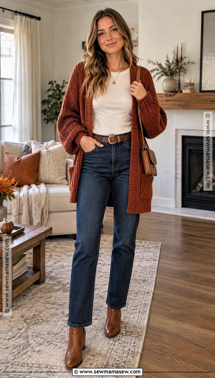 Thanksgiving Cardigan And Jeans Outfit - 20 Thanksgiving Style Outfits