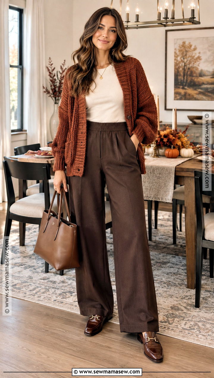 Thanksgiving Cardigan And Wide Leg Pants Outfit - 20 Thanksgiving Outfit Casual Comfy Ideas