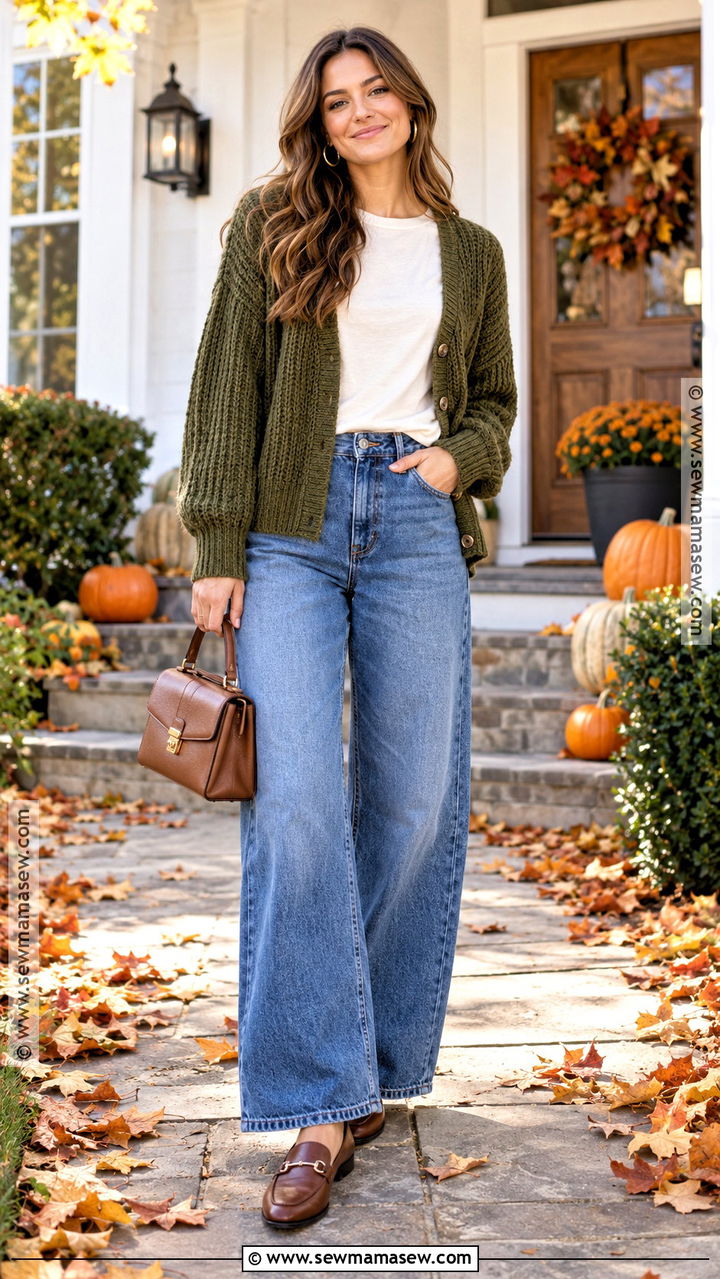 Thanksgiving Cardigan Outfit With T Shirt And Jeans - 20 Easy Thanksgiving Outfits for Women