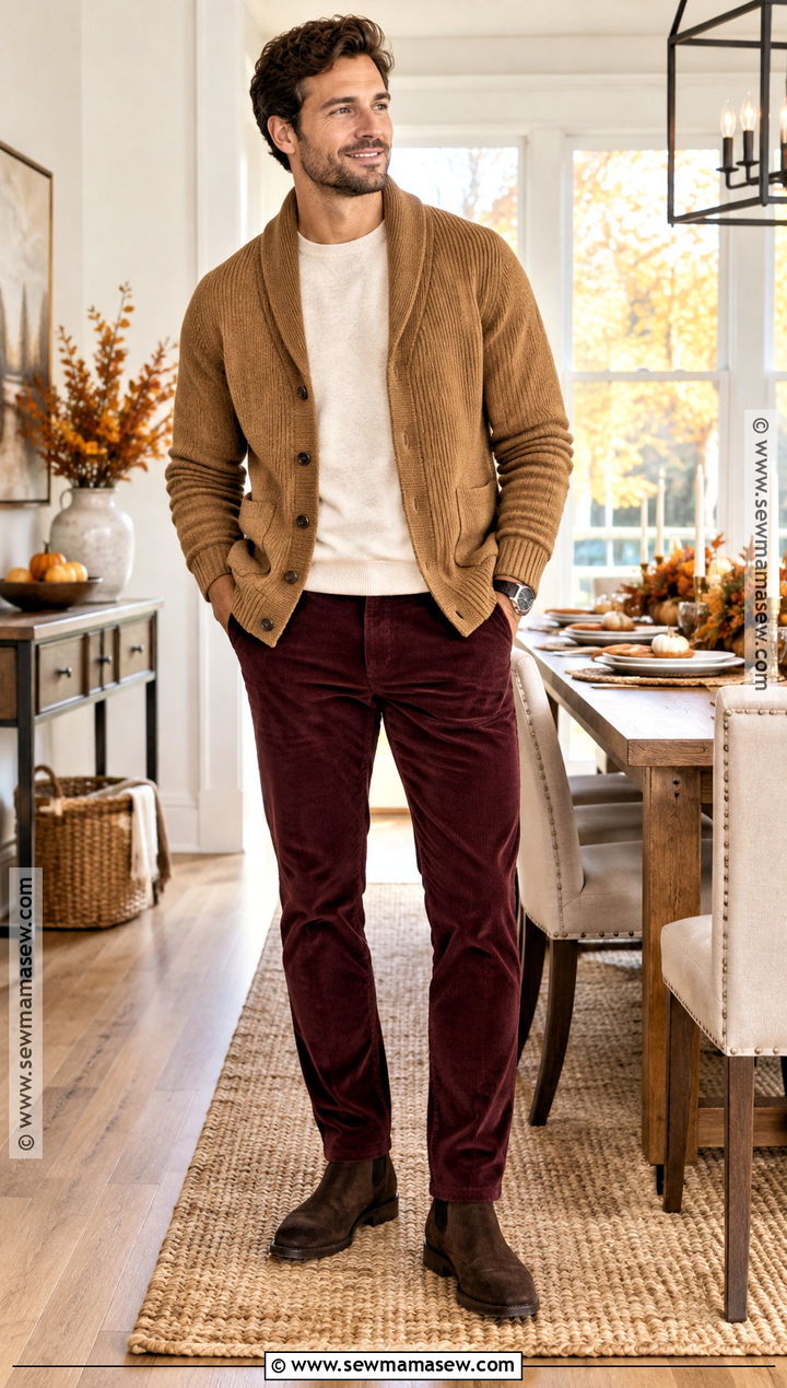 Thanksgiving Cardigan With Corduroy Pants - 15 thanksgiving mens outfit ideas
