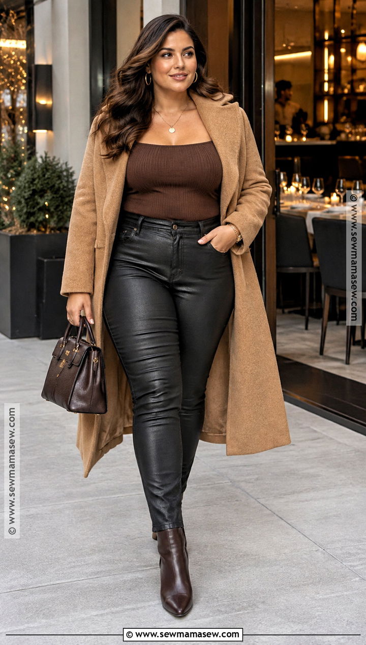 Thanksgiving Chocolate Brown Top And Coated Jeans Outfit - 20 Thanksgiving Outfits Jeans