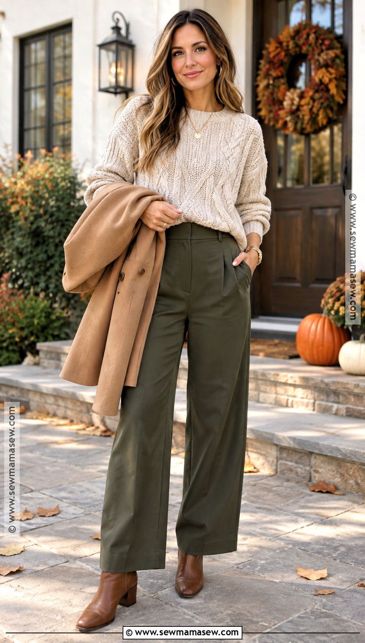 Thanksgiving Chunky Sweater With Wide Leg Pants - 15 outfit inspo for thanksgiving ideas
