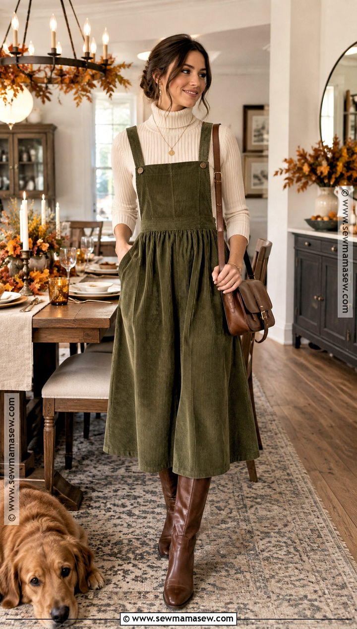 Thanksgiving Corduroy Dress Outfit - 25 Thanksgiving Outfit Aesthetic Ideas