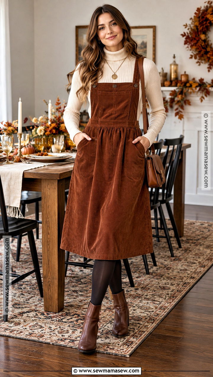 Thanksgiving Corduroy Dress With A Fitted Turtleneck - 25 thanksgiving outfit dress ideas