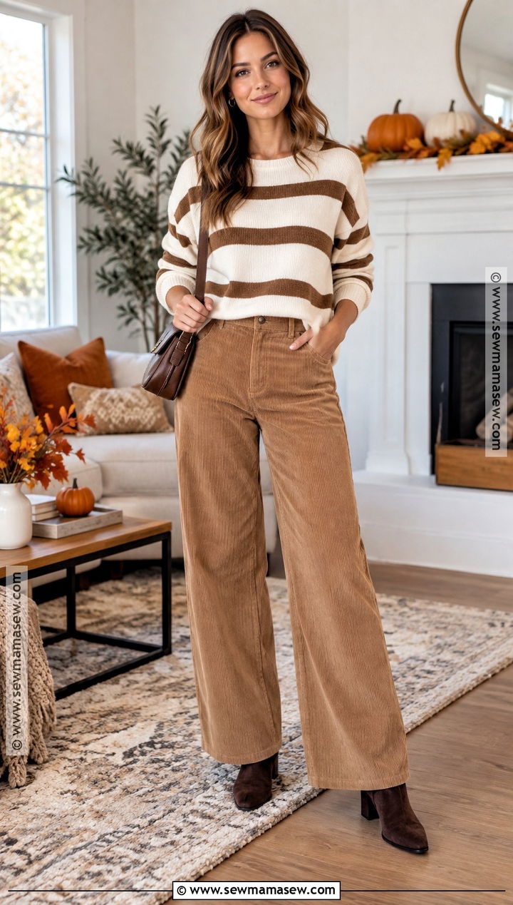 Thanksgiving Corduroy Pants And Striped Sweater Outfit - 20 thanksgiving outfit ideas for women