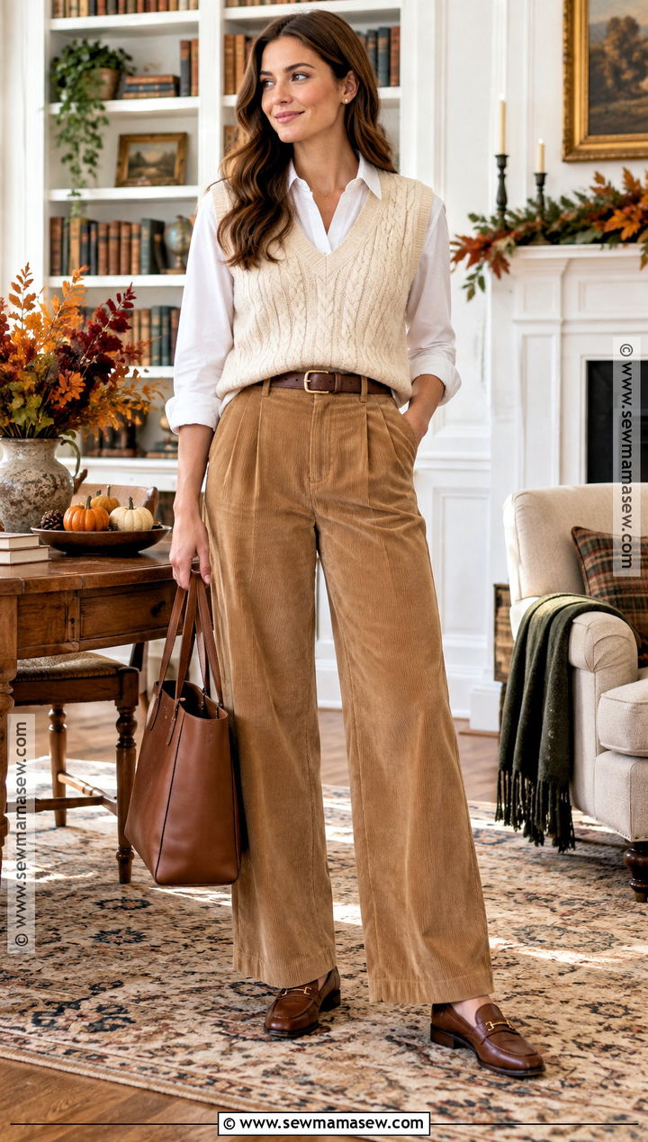 Thanksgiving Corduroy Pants With A Knit Vest - 20 Dress For Thanksgiving Ideas