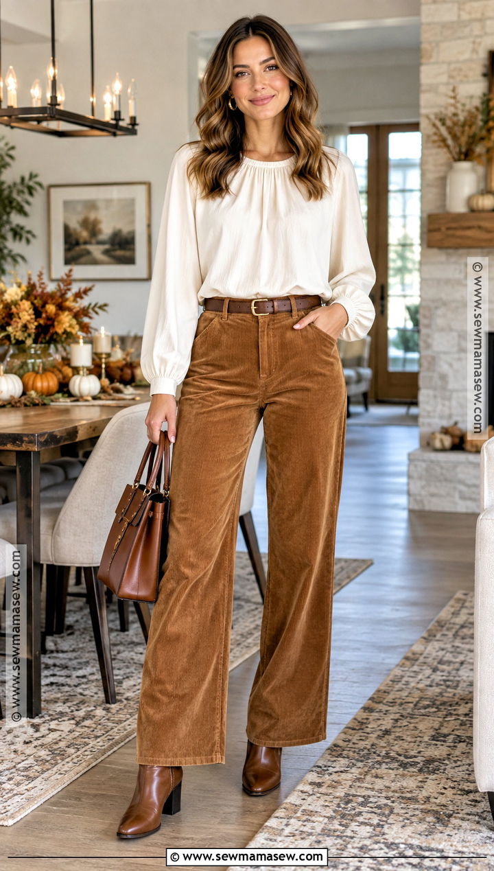 Thanksgiving Corduroy Pants With Blouse - 15 outfits to wear for thanksgiving