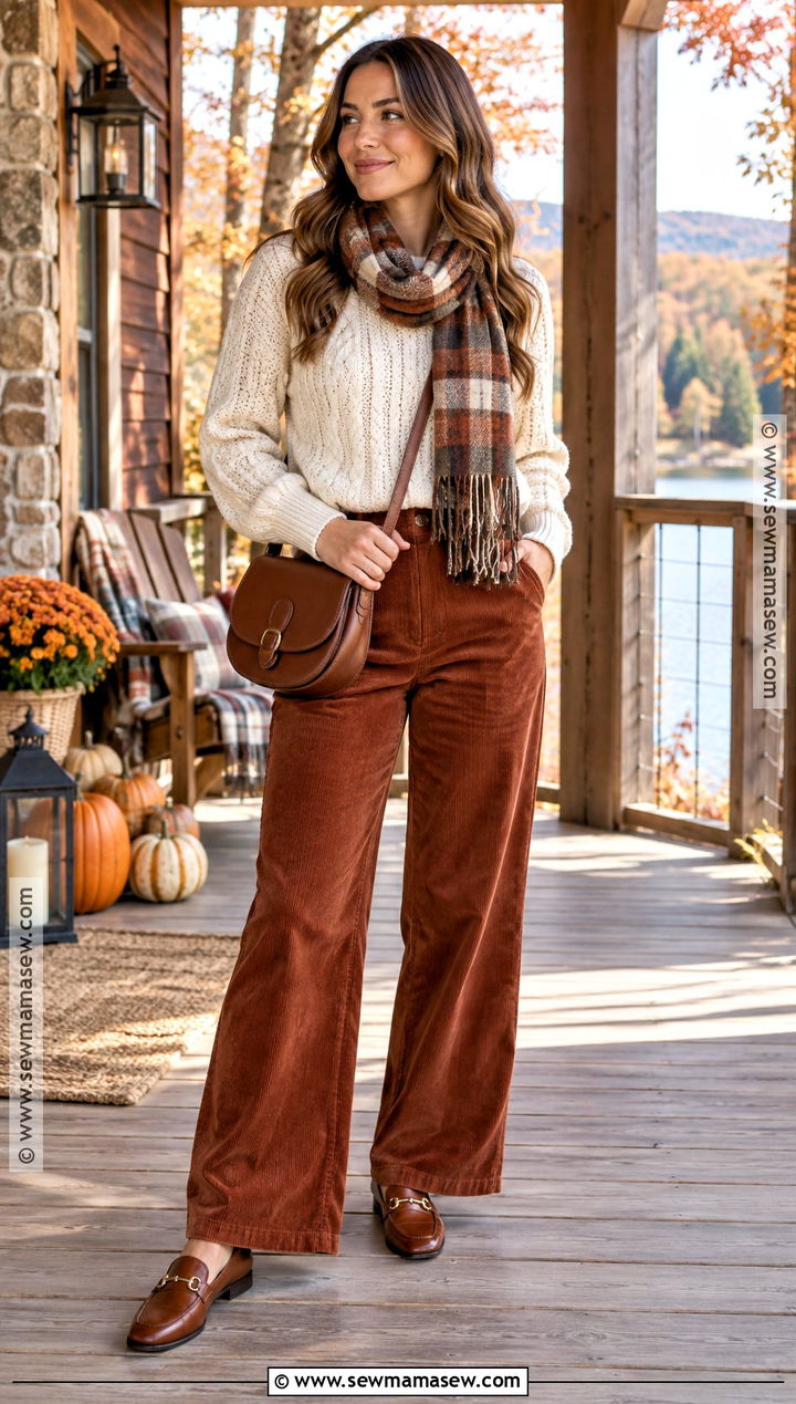 Thanksgiving Corduroy Pants With Cable Knit Sweater - 20 Thanksgiving Looks