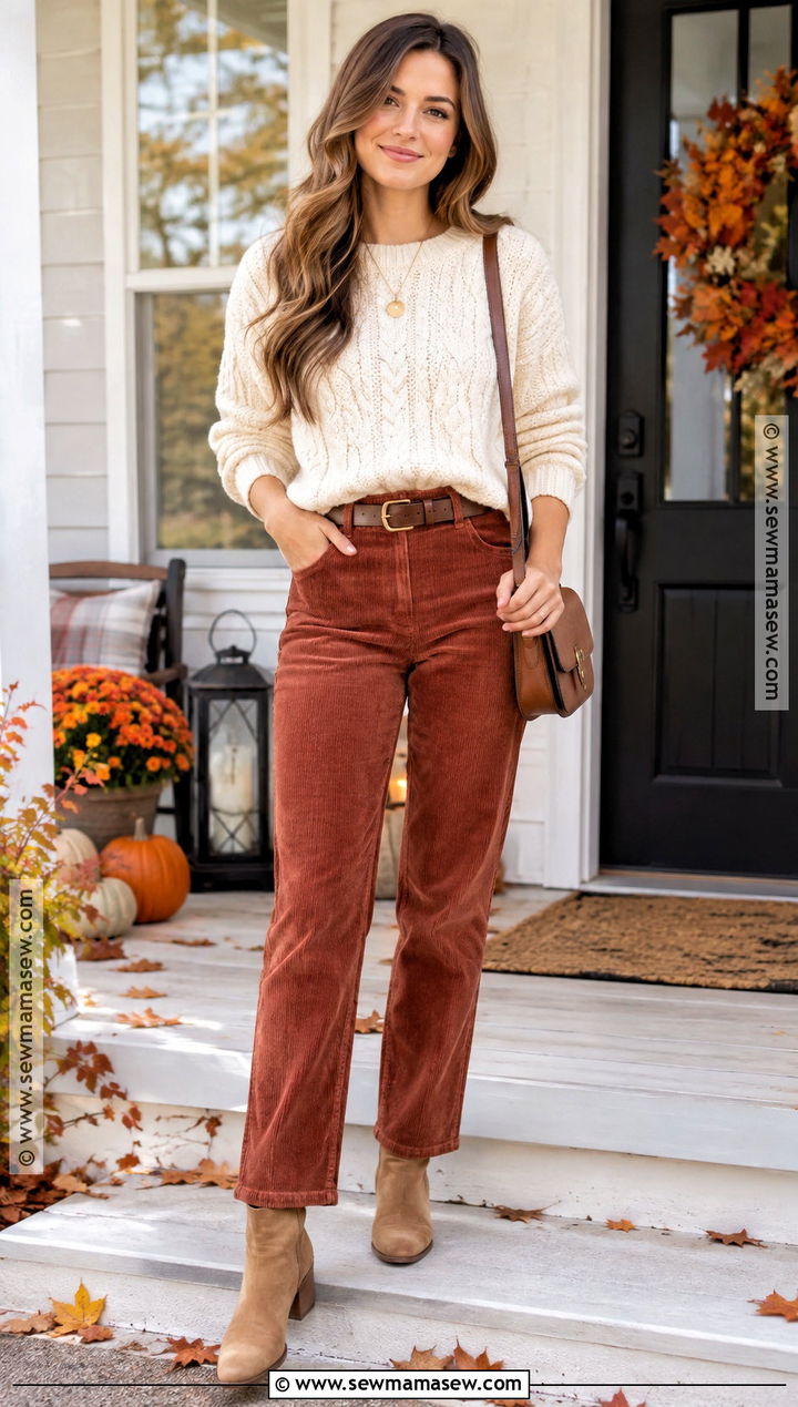 Thanksgiving Corduroy Pants With Suede Boots - 20 Thanksgiving Outfit With Boots