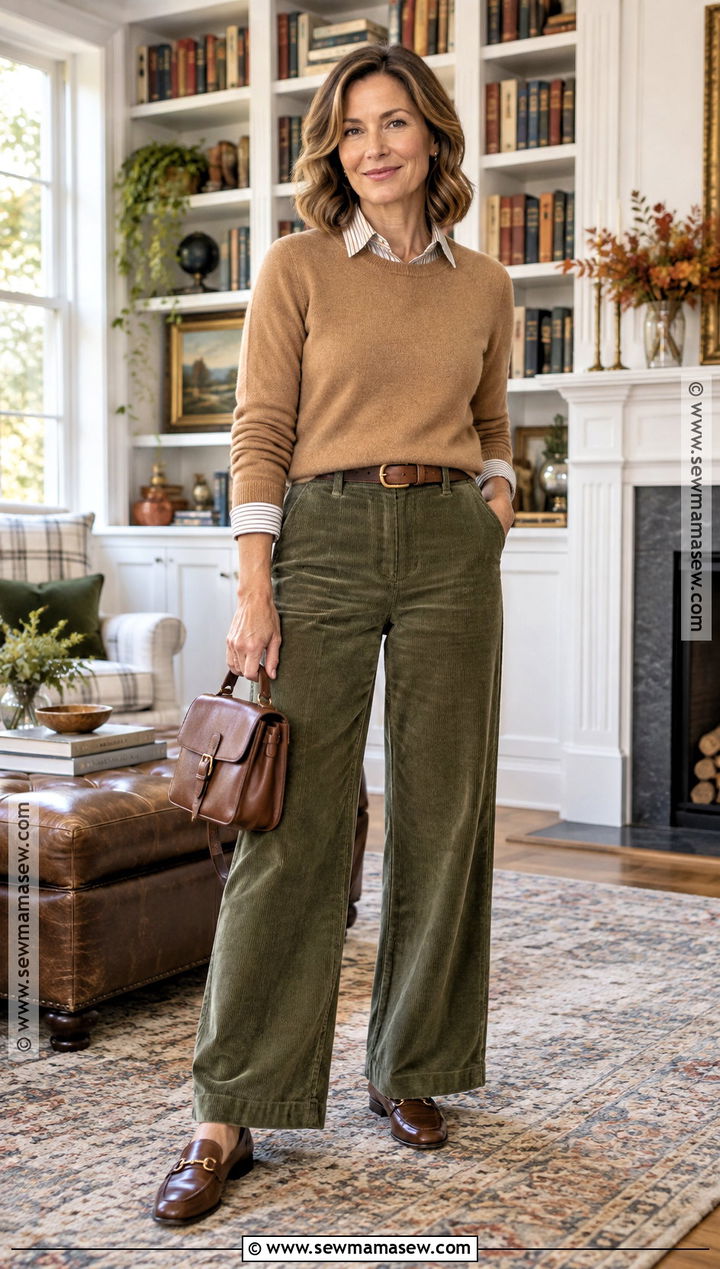 Thanksgiving Corduroy Pants and Button Down Outfit - 20 Thanksgiving Looks Outfits