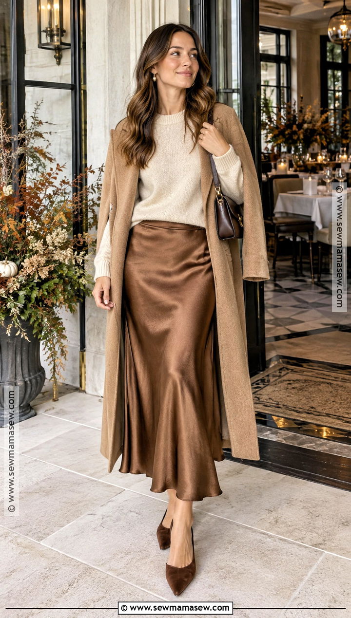 Thanksgiving Cream Sweater And Slip Skirt Outfit - 30 thanksgiving outfit ideas
