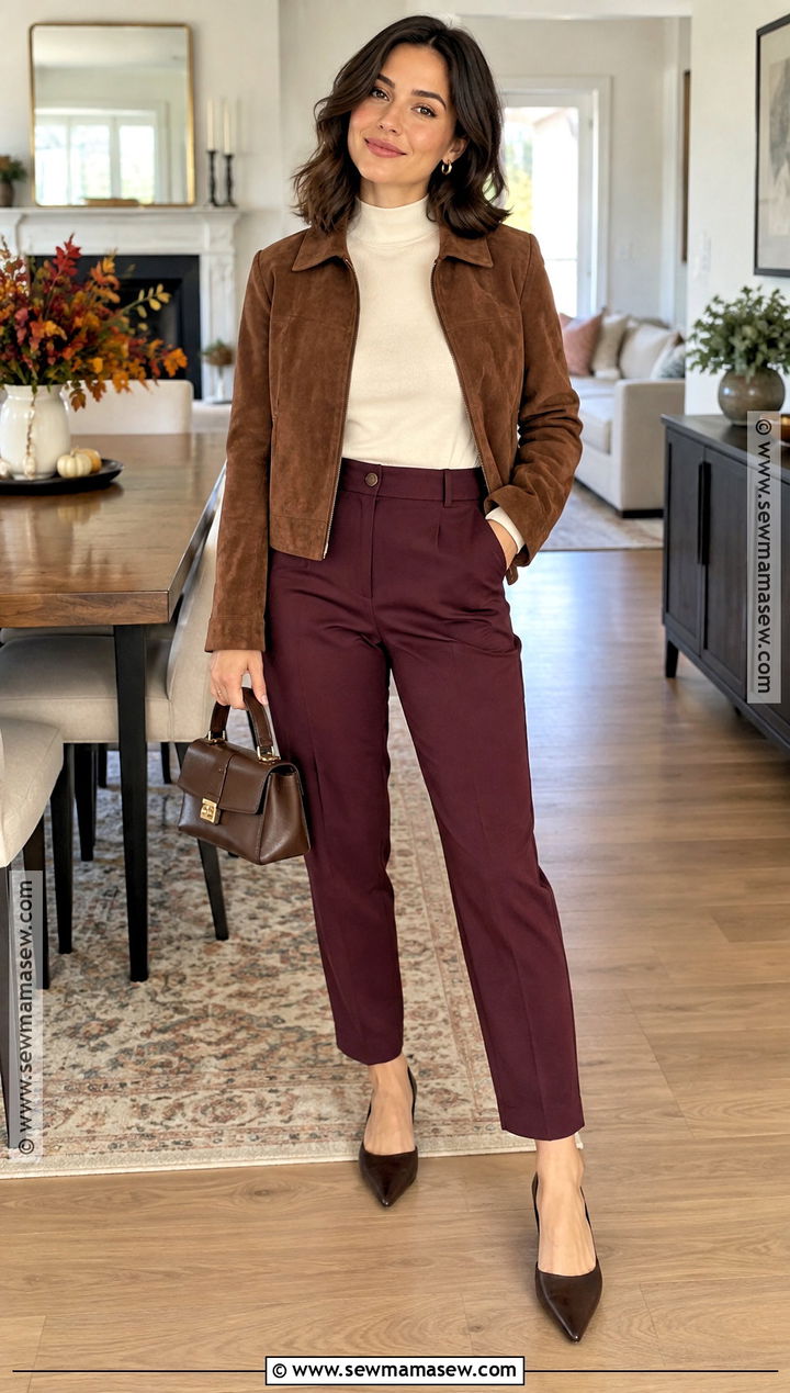 Thanksgiving Cropped Jacket And High Rise Pants Outfit - 30 thanksgiving outfit ideas