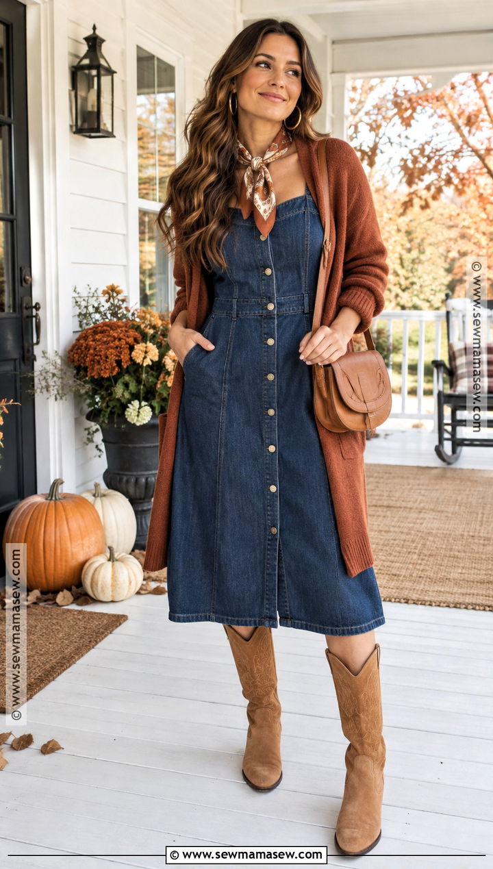 Thanksgiving Denim Midi Dress Outfit - 25 thanksgiving dress ideas