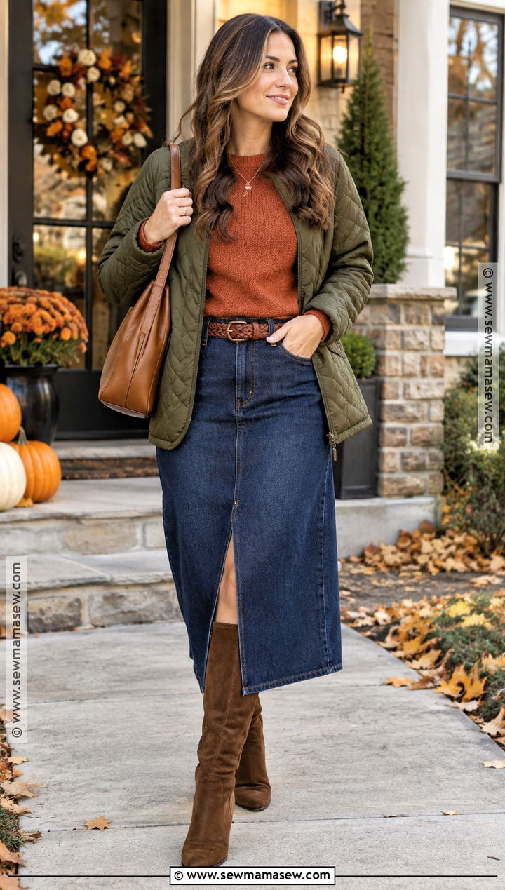 Thanksgiving Denim Midi Skirt Outfit - 25 thanksgiving outfit skirt ideas