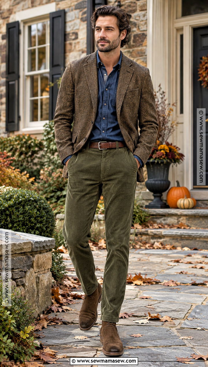 Thanksgiving Denim Shirt With Tweed Blazer - 15 thanksgiving mens outfit ideas
