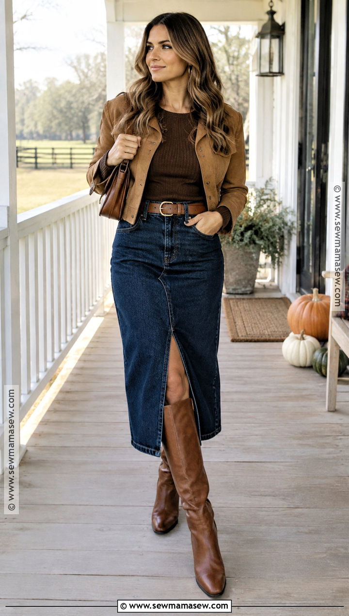 Thanksgiving Denim Skirt Outfit - 20 Thanksgiving Style Outfits
