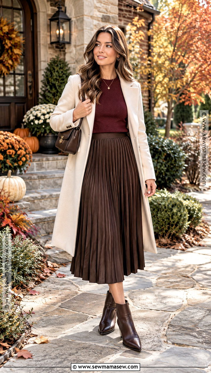 Thanksgiving Family Photo Outfit With Midi Skirt - 15 Thanksgiving Vacation Outfits