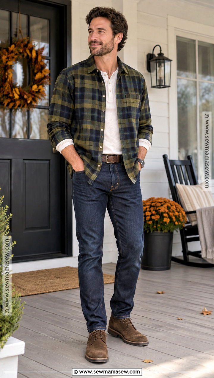 Thanksgiving Flannel Shirt With Dark Jeans - 15 thanksgiving mens outfit ideas